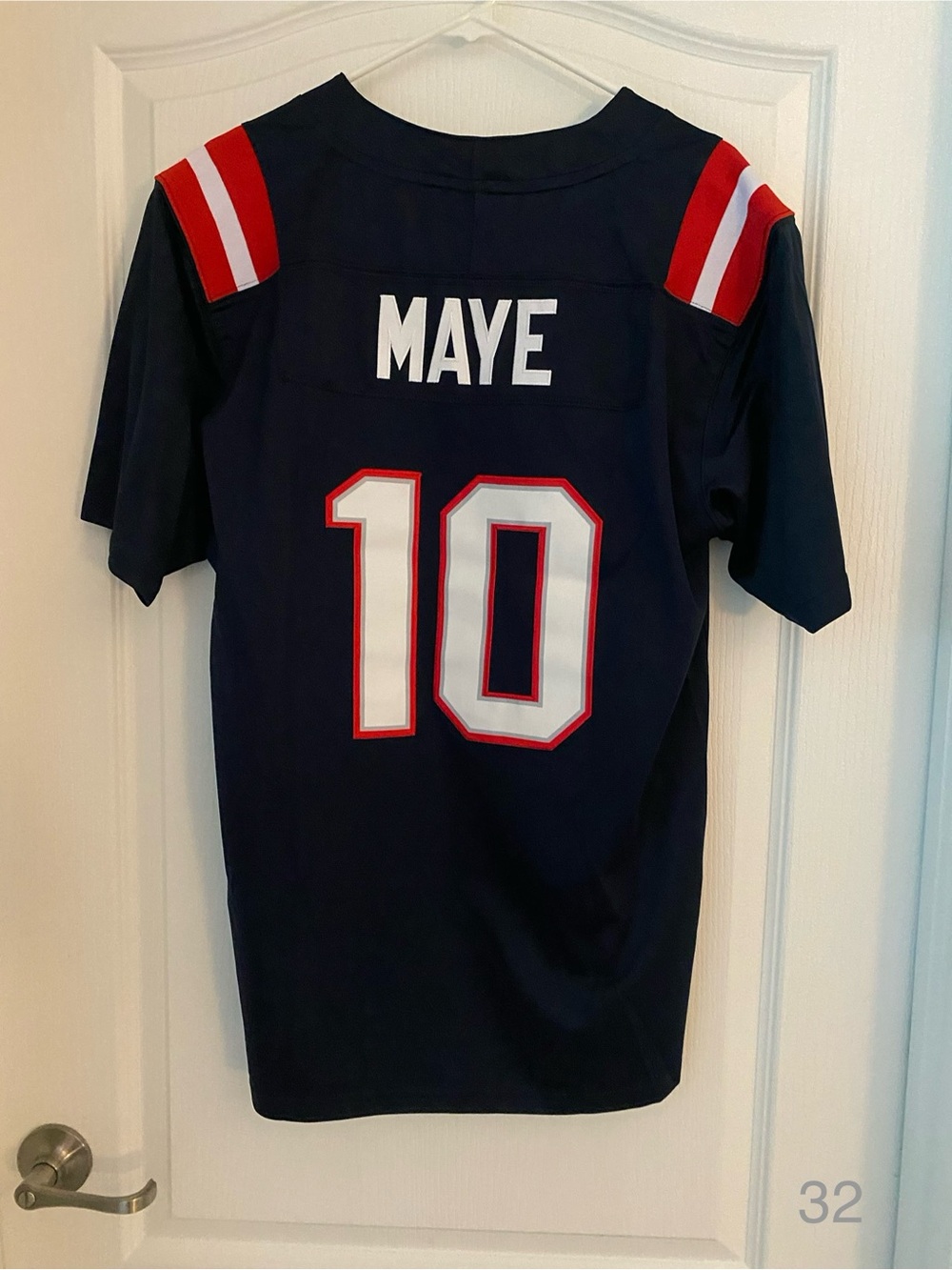 Men's Navy Maye #10 Football Jersey with Red & White Accents